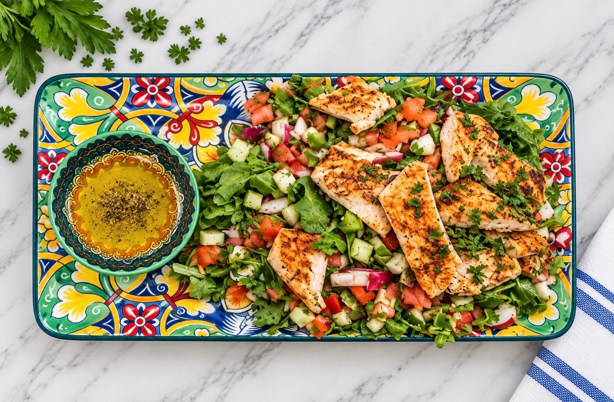 Israeli salad with chicken at Nagila Moroccan Cuisine